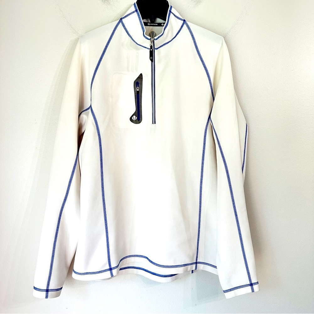 Sunice White Men’s Zip-Up Sweater with Blue Trim